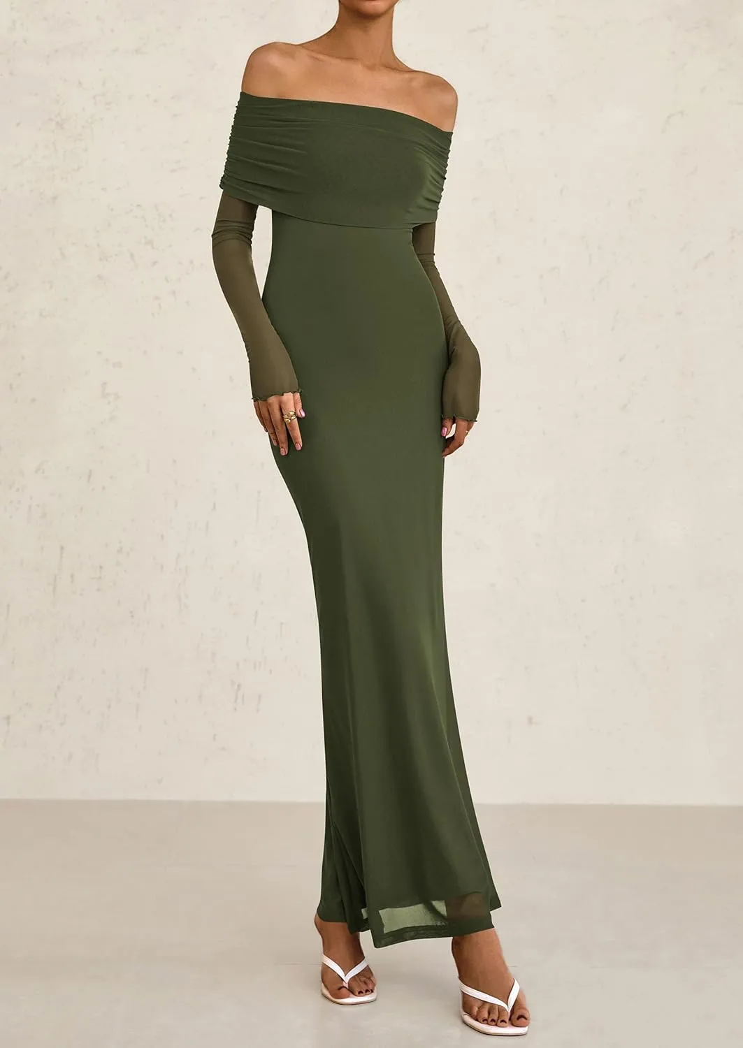 PRETTYGARDEN Long Sleeve Formal Dress for Women Summer 2025 Off The Shoulder Mesh Baby Shower Wedding Guest Dresses