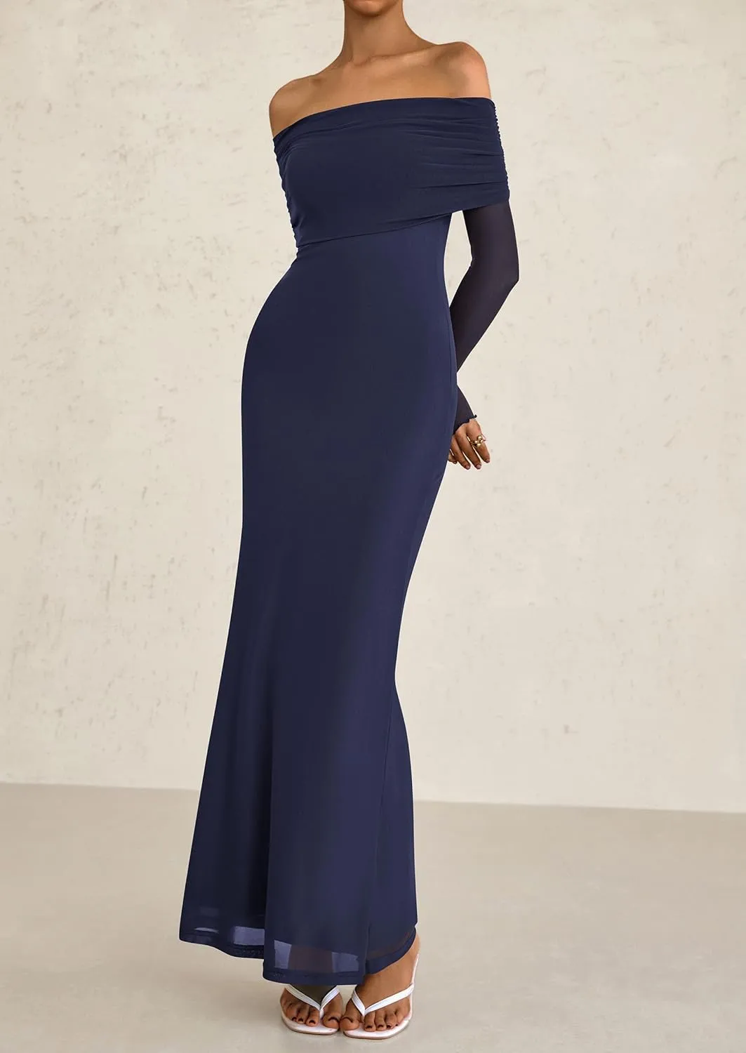PRETTYGARDEN Long Sleeve Formal Dress for Women Summer 2025 Off The Shoulder Mesh Baby Shower Wedding Guest Dresses