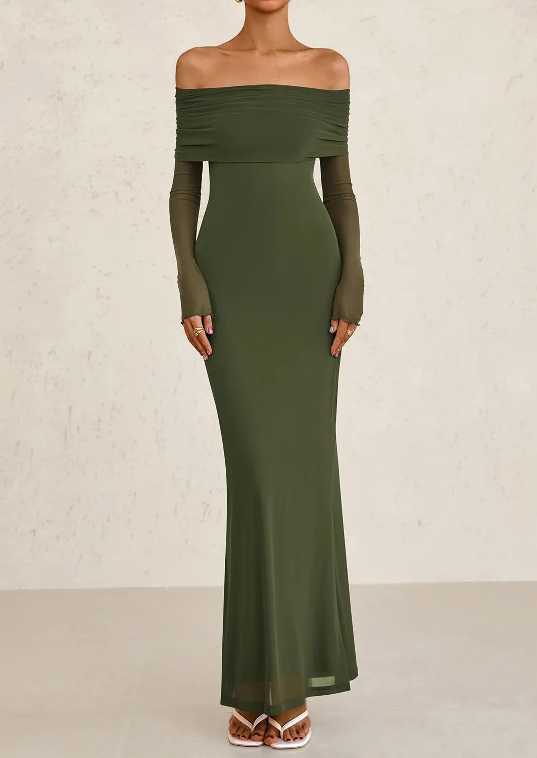 PRETTYGARDEN Long Sleeve Formal Dress for Women Summer 2025 Off The Shoulder Mesh Baby Shower Wedding Guest Dresses