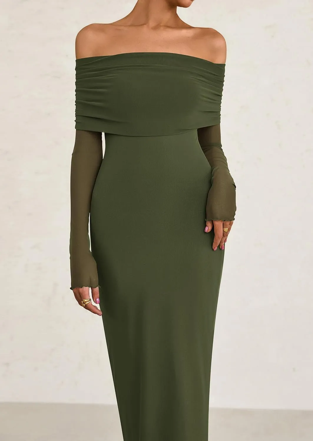 PRETTYGARDEN Long Sleeve Formal Dress for Women Summer 2025 Off The Shoulder Mesh Baby Shower Wedding Guest Dresses
