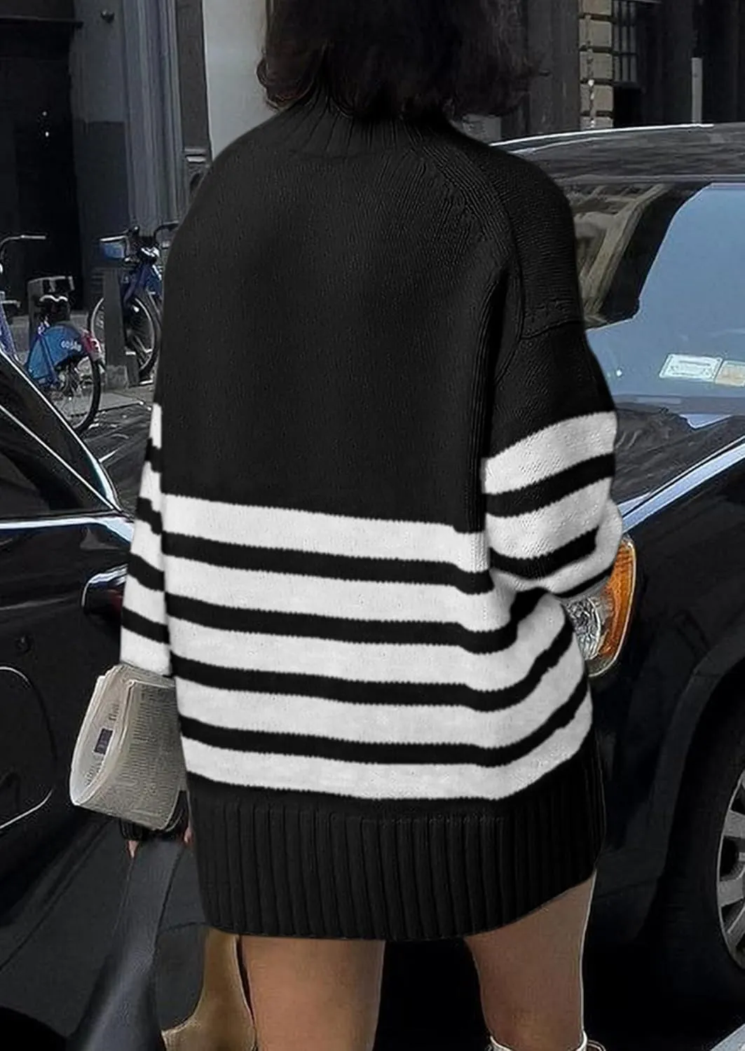 PRETTYGARDEN Women's Oversized Striped Sweaters Fall Casual Long Sleeve Turtleneck Pullover Chunky Knit Jumper Tops
