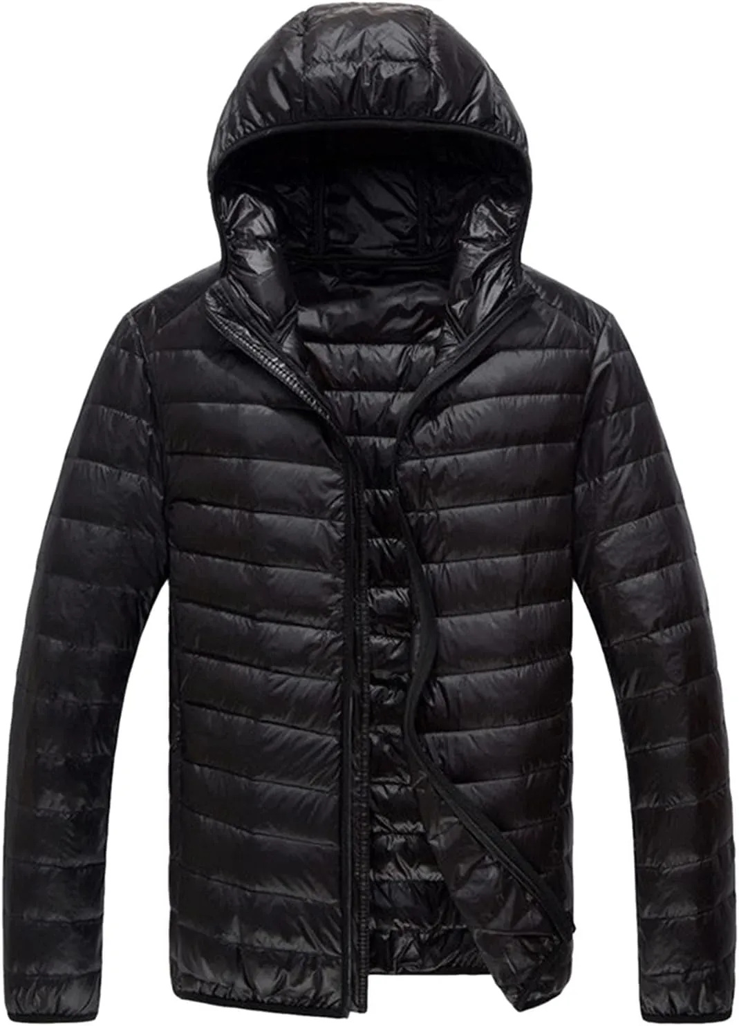 QWENTMTNTY Winter Puffer Jackets for Men with Hoodie Slim Fit Zipper Thermal Down Coats Big and Tall Waterproof Windbreaker
