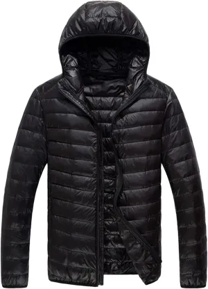 QWENTMTNTY Winter Puffer Jackets for Men with Hoodie Slim Fit Zipper Thermal Down Coats Big and Tall Waterproof Windbreaker