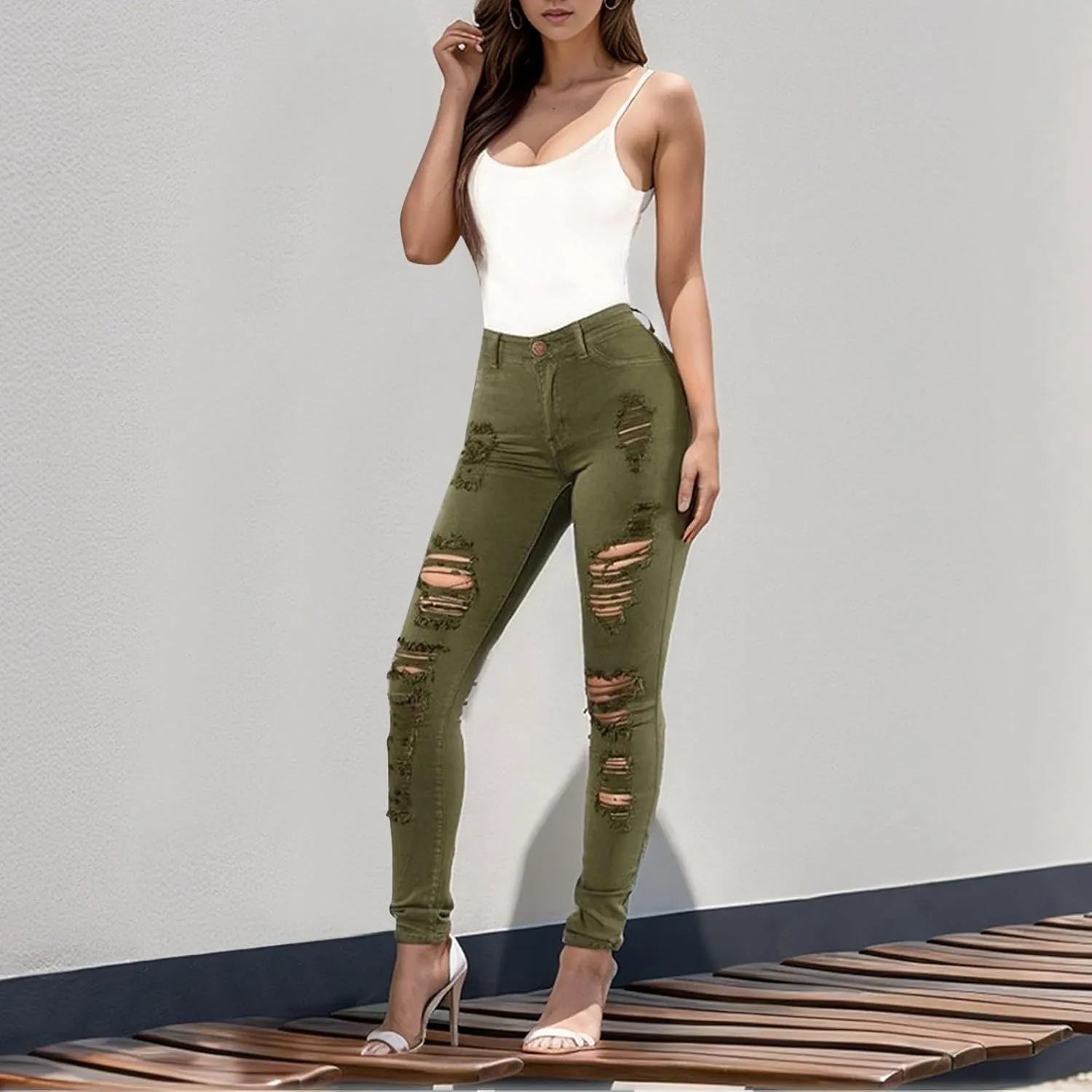 Ripped Distressed Jeans for Women High Waisted Casual 2025 Mom Butt Lifting Bootcut Pants Skinny Legging Petite Jeans