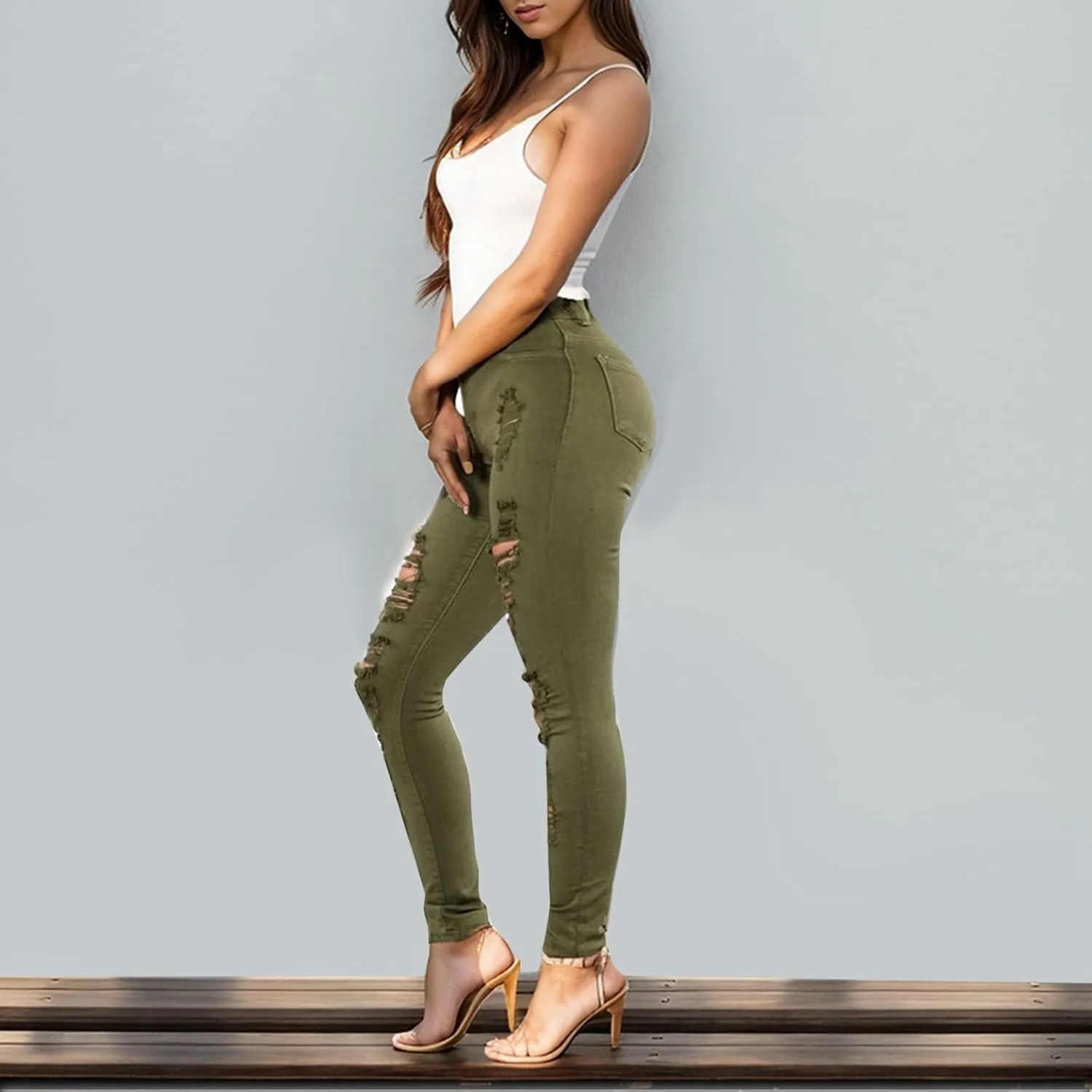 Ripped Distressed Jeans for Women High Waisted Casual 2025 Mom Butt Lifting Bootcut Pants Skinny Legging Petite Jeans