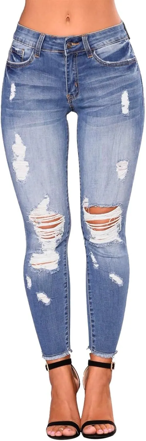Ripped Jeans Womens Fall Fashion 2024 Trendy Stretchy Skinny Jeans Boyfriend Distressed Jeans Destroyed Denim Jeggings