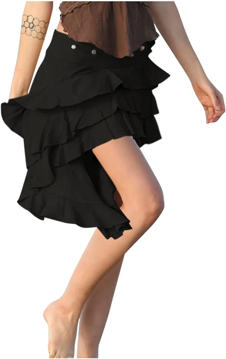 Ruffle Smocked Skirt for Women Summer Fashion Boho Beach Vacation Irregular Hem Skorts Casual Solid Tiered Skirts
