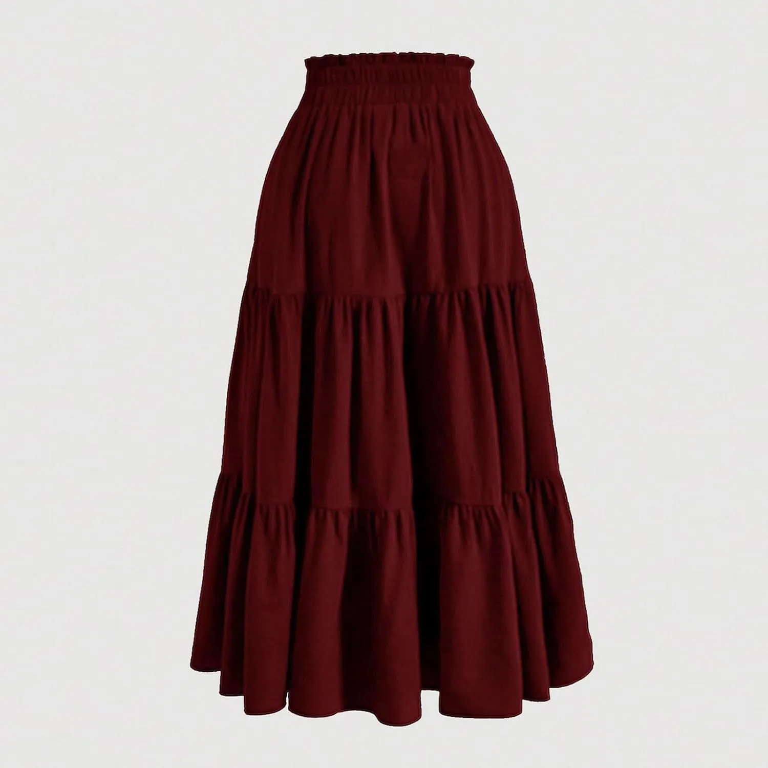 Ruffle Tiered Maxi Skirts for Women Summer Solid Elastic Waisted Skirt Casual Loose Fit Comfy Skirts with Drawstring
