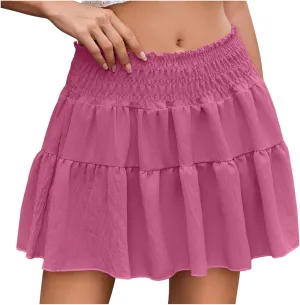 Ruffle Tiered Short Skirt for Women Summer Elastic Waisted Pleated Layer Skirts Casual Trendy Beach Vacation Skirt