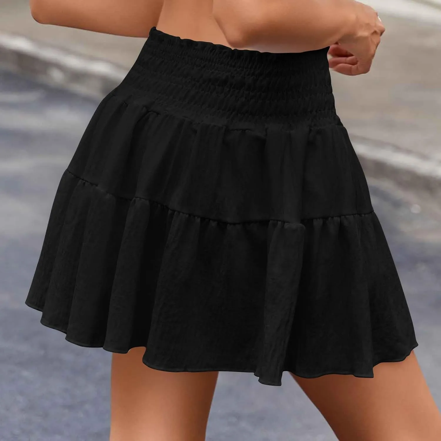 Ruffle Tiered Short Skirt for Women Summer Elastic Waisted Pleated Layer Skirts Casual Trendy Beach Vacation Skirt