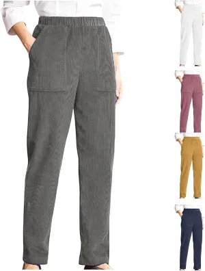 Ruziyoog Women’s Corduroy Pants Casual Elastic Waist Jogger Pants Comfortable Straight Leg Work Pant Soft Lounge Trousers
