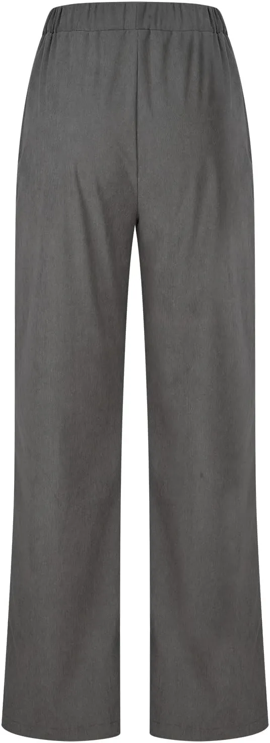 Ruziyoog Women’s Corduroy Pants Casual Elastic Waist Jogger Pants Comfortable Straight Leg Work Pant Soft Lounge Trousers