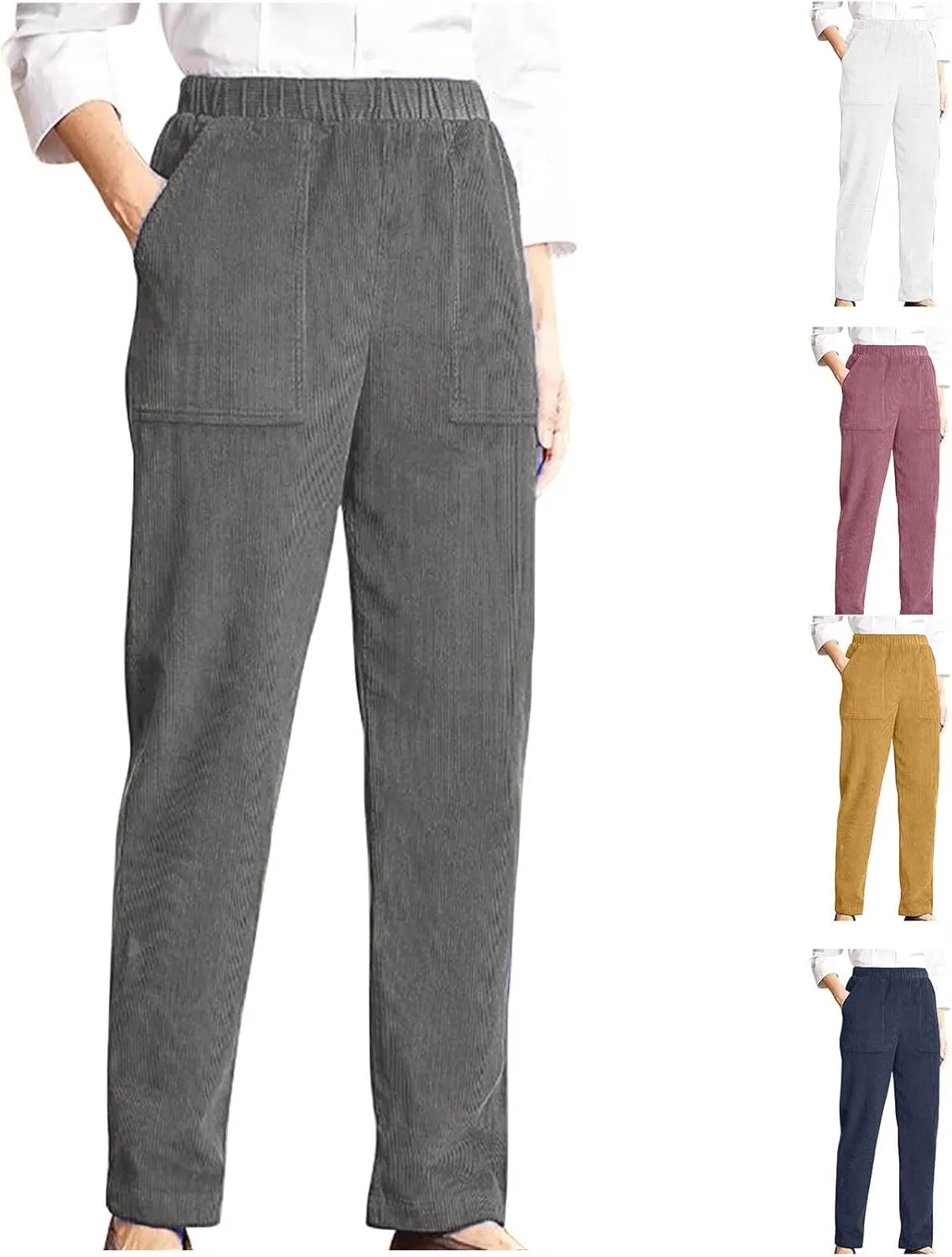 Ruziyoog Women’s Corduroy Pants Casual Elastic Waist Jogger Pants Comfortable Straight Leg Work Pant Soft Lounge Trousers
