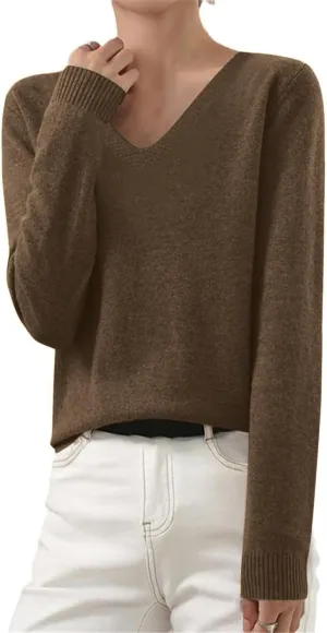 SERYU Womens V Neck Cashmere Sweater Long Sleeve Lightweight Knit Tops Trendy Jumper Knitted Pullover Cashmere Sweater