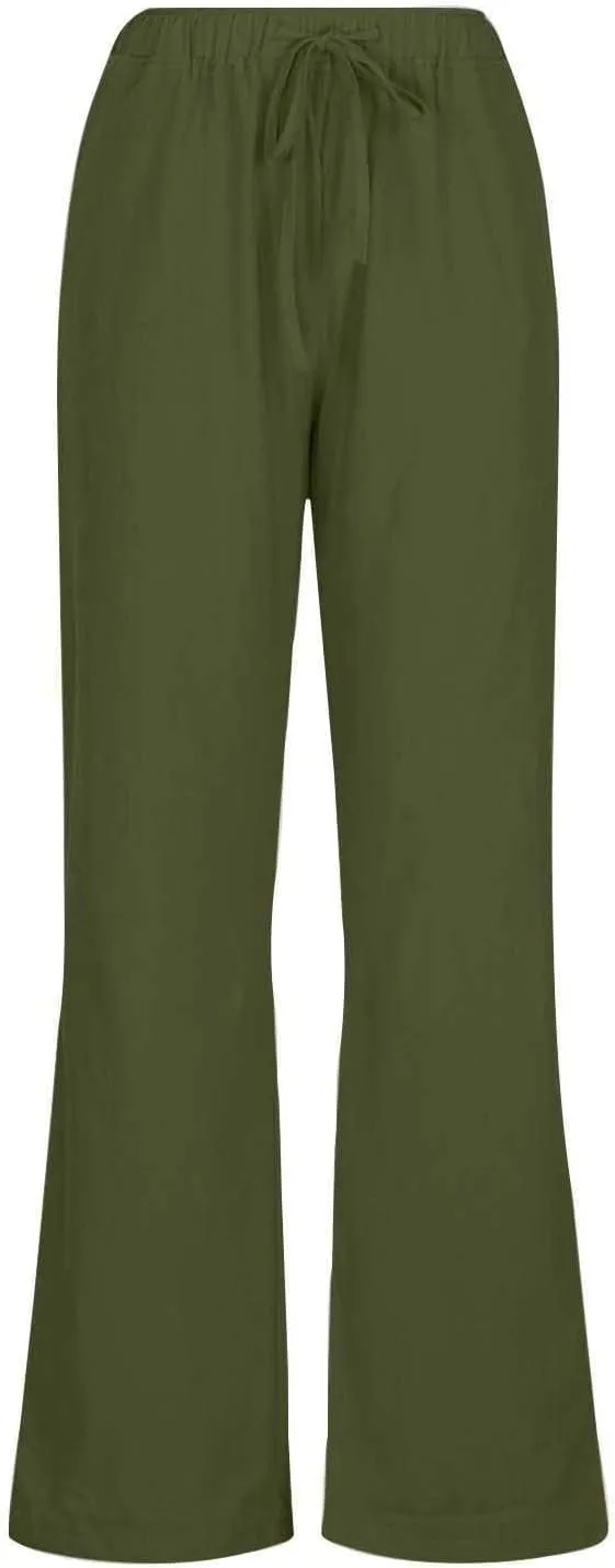 SHAOBGE Cotton Linen Pants for Women Summer Wide Leg Casual Loose Drawstring High Waist Palazzo Pants Trousers with Pockets