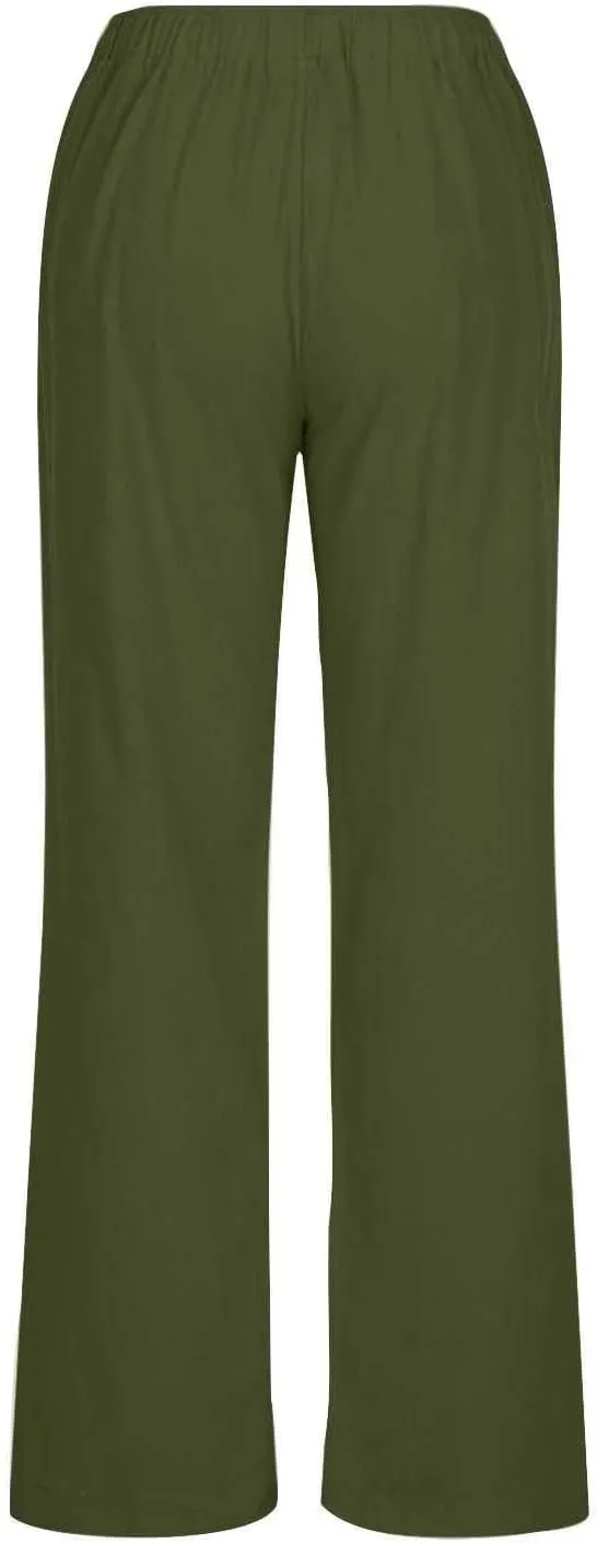 SHAOBGE Cotton Linen Pants for Women Summer Wide Leg Casual Loose Drawstring High Waist Palazzo Pants Trousers with Pockets