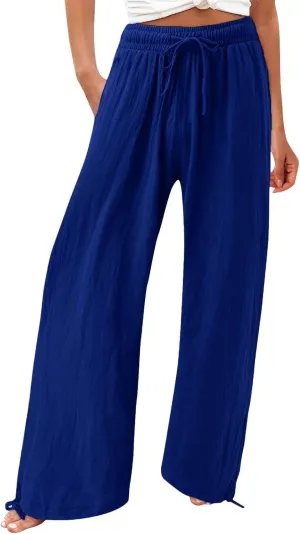 SHAOBGE Linen Pants Women Comfy Flowy Wide Leg Pants Trousers Summer High Waisted Beach Palazzo Pants with Pockets 2024