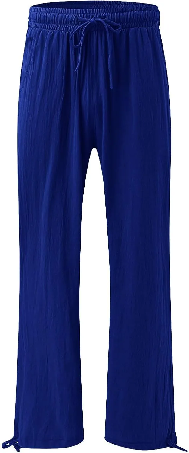 SHAOBGE Linen Pants Women Comfy Flowy Wide Leg Pants Trousers Summer High Waisted Beach Palazzo Pants with Pockets 2024