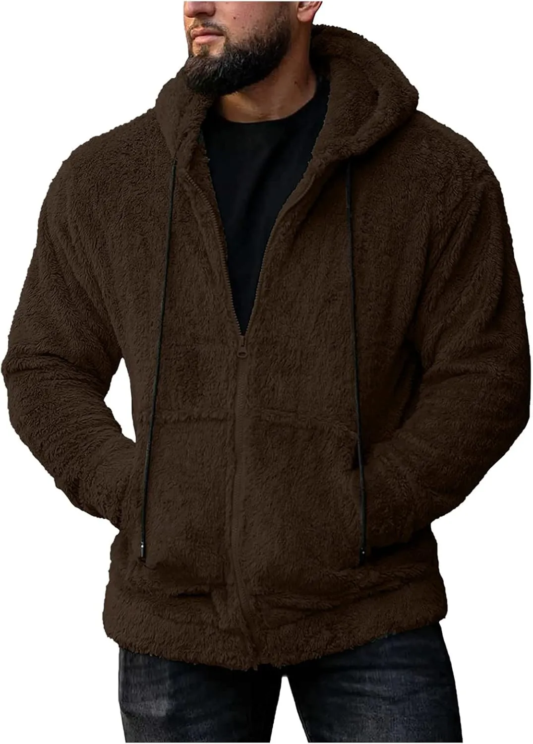 Sherpa Fleece Hoodies for Men Full Zip Hoodie Winter Sweatshirt Fleece Hood Lined Warm Jacket Mens Hooded Active Jackets