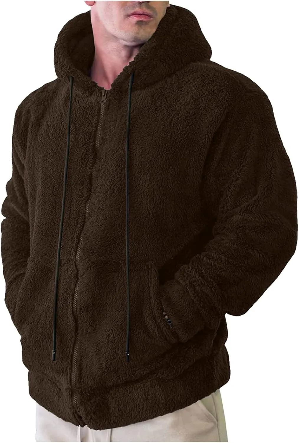 Sherpa Fleece Hoodies for Men Full Zip Hoodie Winter Sweatshirt Fleece Hood Lined Warm Jacket Mens Hooded Active Jackets