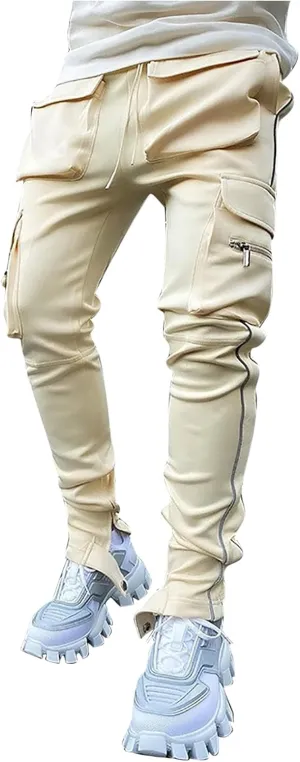 Slim Fit Cargo Pants for Men Multi-Pocket Reflective Straight-Leg Solid Casual Overalls Trousers Stylish Daily Wear