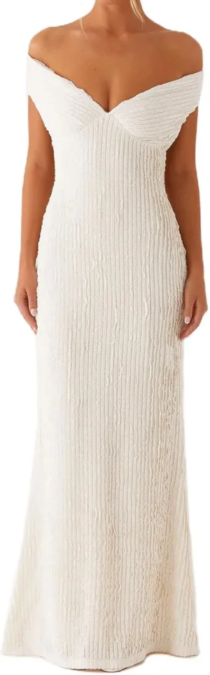 SOLILOQUY Women Elegant Off Shoulder Maxi Dress Ruched Underbust Tie-up Open Back Bodycon Long Dress Party Cocktal Evening