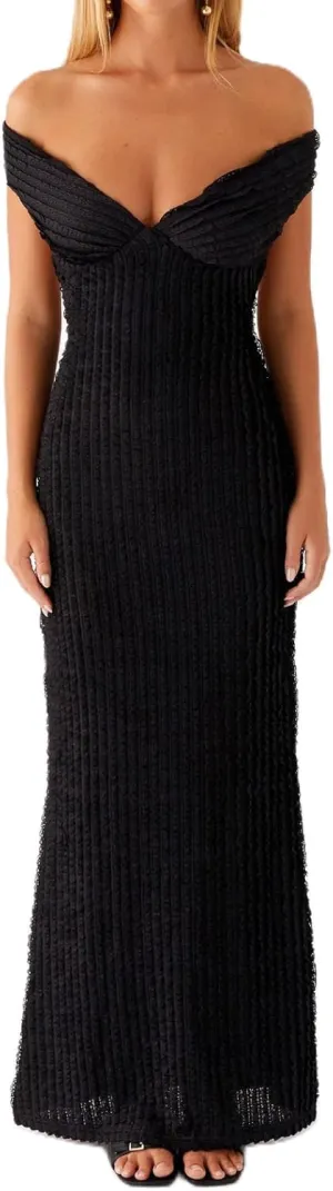 SOLILOQUY Women Elegant Off Shoulder Maxi Dress Ruched Underbust Tie-up Open Back Bodycon Long Dress Party Cocktal Evening