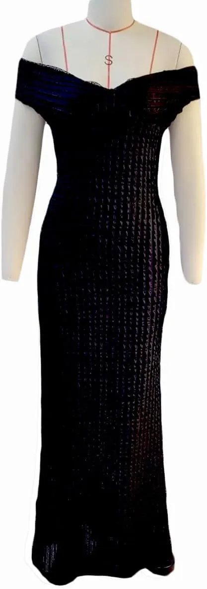 SOLILOQUY Women Elegant Off Shoulder Maxi Dress Ruched Underbust Tie-up Open Back Bodycon Long Dress Party Cocktal Evening