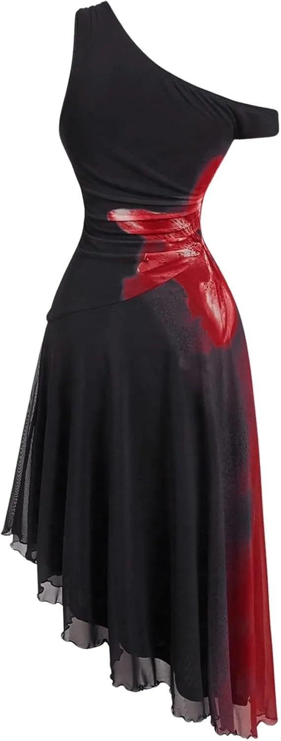 SOLY HUX Women's Midi Dress Floral Print Off The Shoulder Sleeveless Asymmetrical Hem Party Dresses