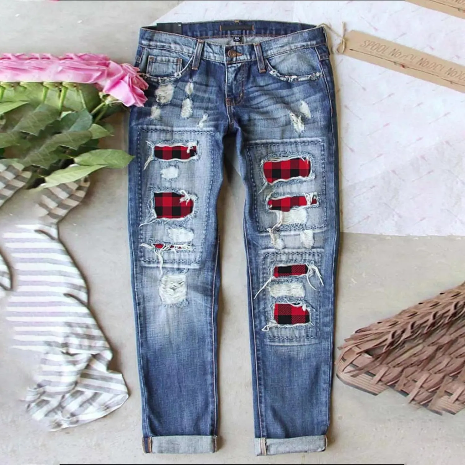 Stretch Jeans for Women Casual Loose High Waisted Denim Pants Trendy Baggy Straight Leg Jeans Trousers