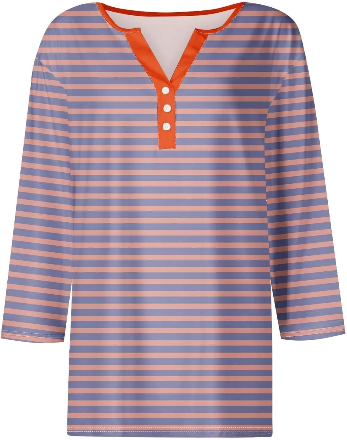 Striped Shirt Women Oversized Color Block Long Sleeve Sweatshirt Pullover Slim Henley Collar Tops Blouse Basic Tee