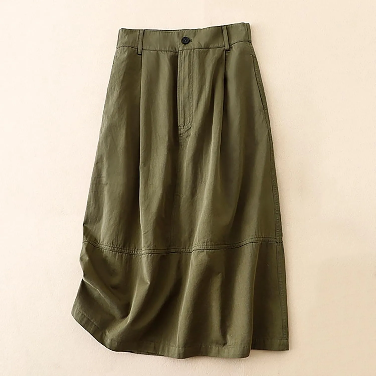 Summer A Line Midi Skirt for Women Solid Elastic High Waisted Button Skorts Casual Fashion Loose Soft A Line Skirts