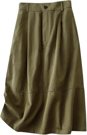 Summer A Line Midi Skirt for Women Solid Elastic High Waisted Button Skorts Casual Fashion Loose Soft A Line Skirts