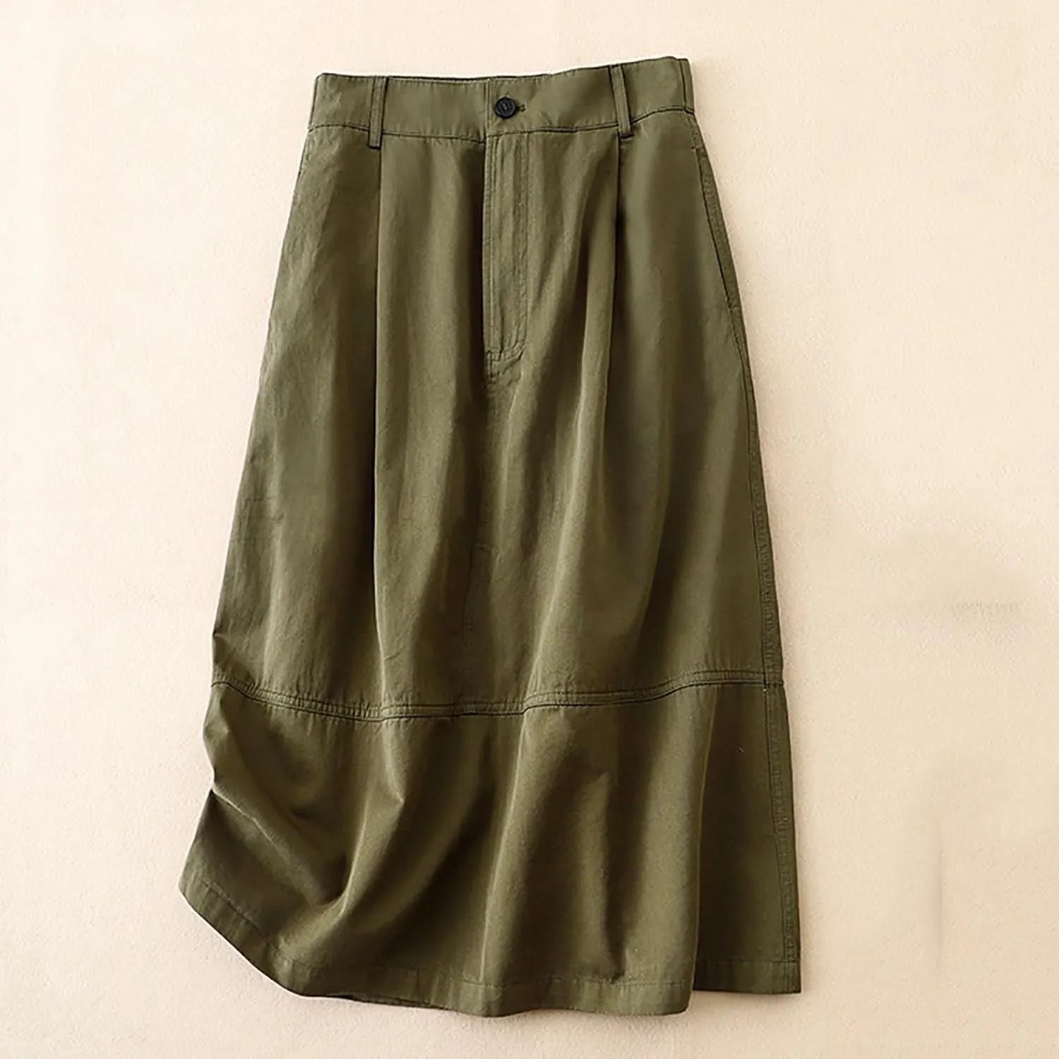 Summer A Line Midi Skirt for Women Solid Elastic High Waisted Button Skorts Casual Fashion Loose Soft A Line Skirts