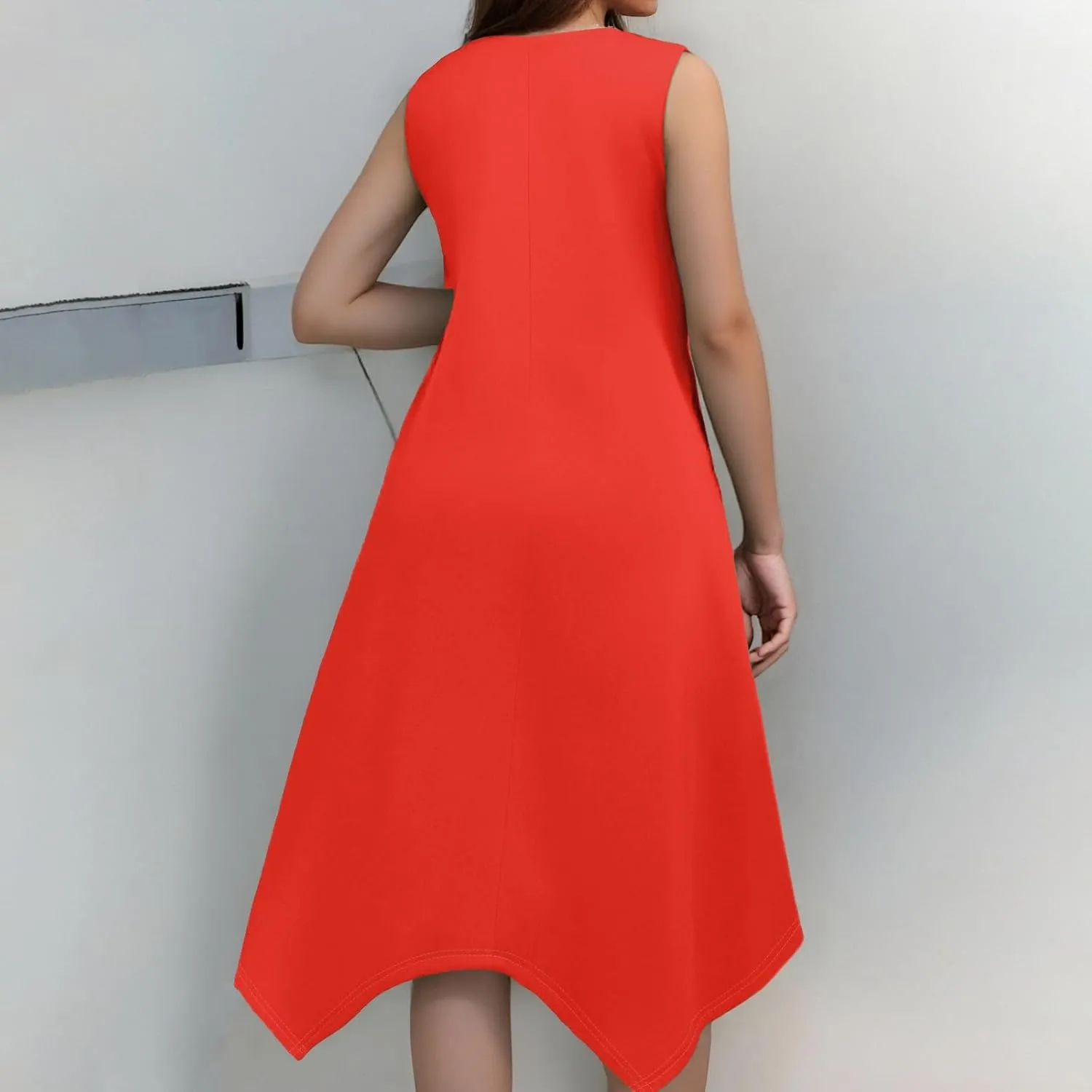 Summer Dresses for Women 2025 Casual Fashion Round Neck Sleeveless Solid Irregular Hem Midi Dress
