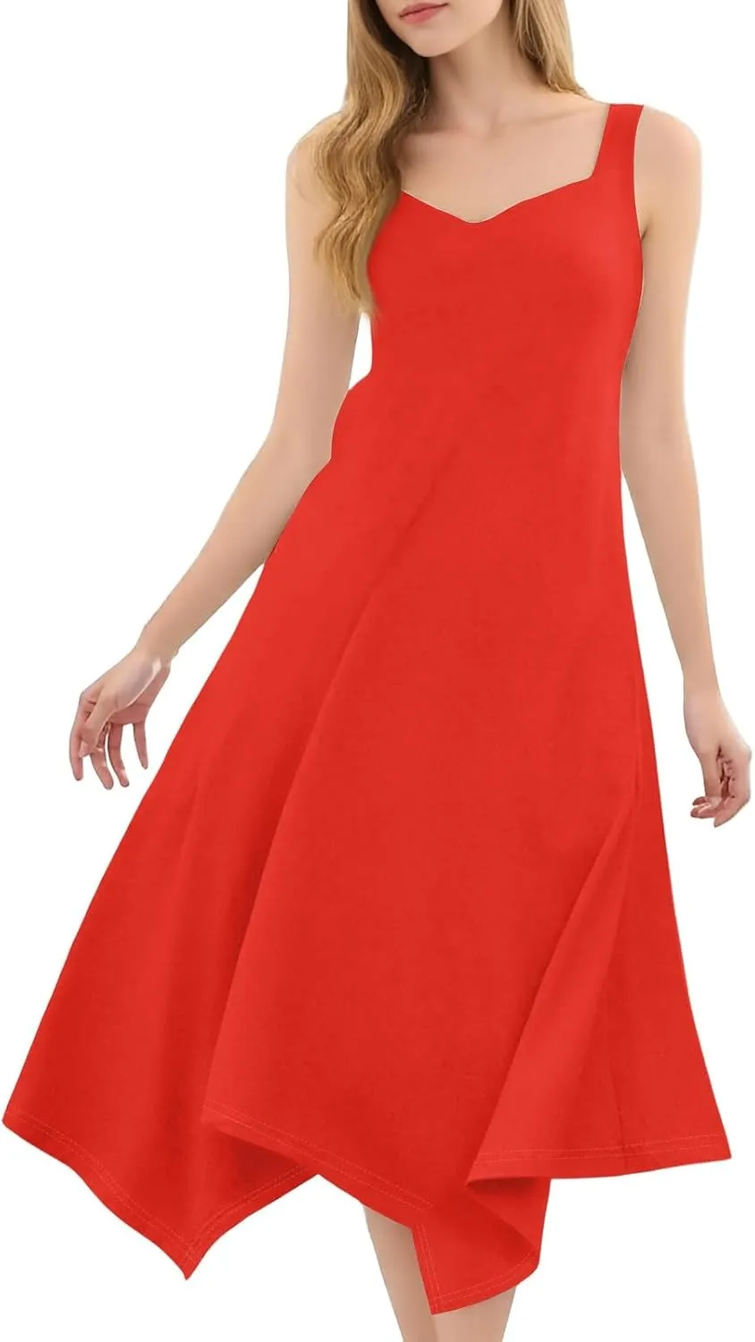 Summer Dresses for Women 2025 Casual Fashion Round Neck Sleeveless Solid Irregular Hem Midi Dress