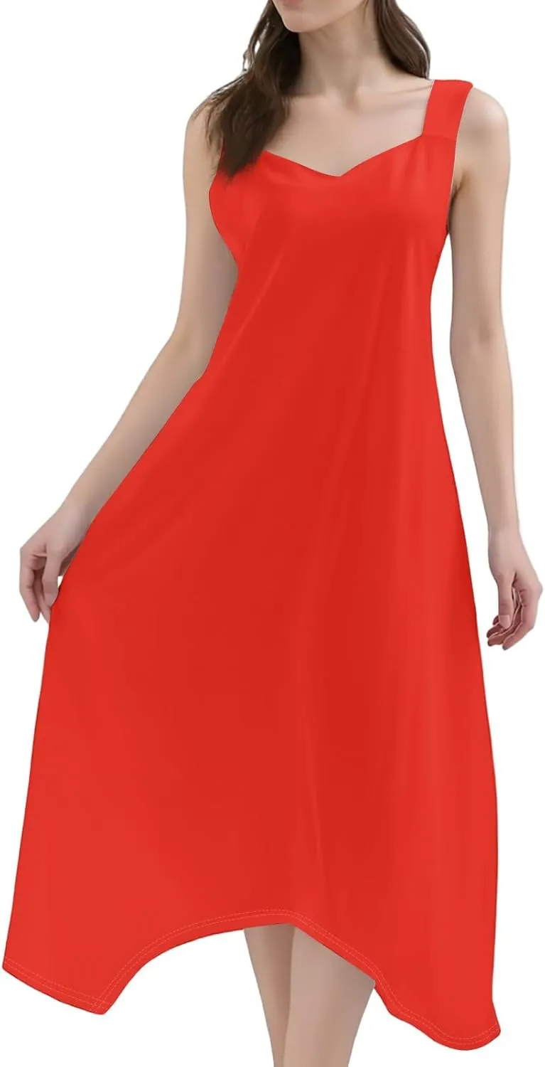 Summer Dresses for Women 2025 Casual Fashion Round Neck Sleeveless Solid Irregular Hem Midi Dress