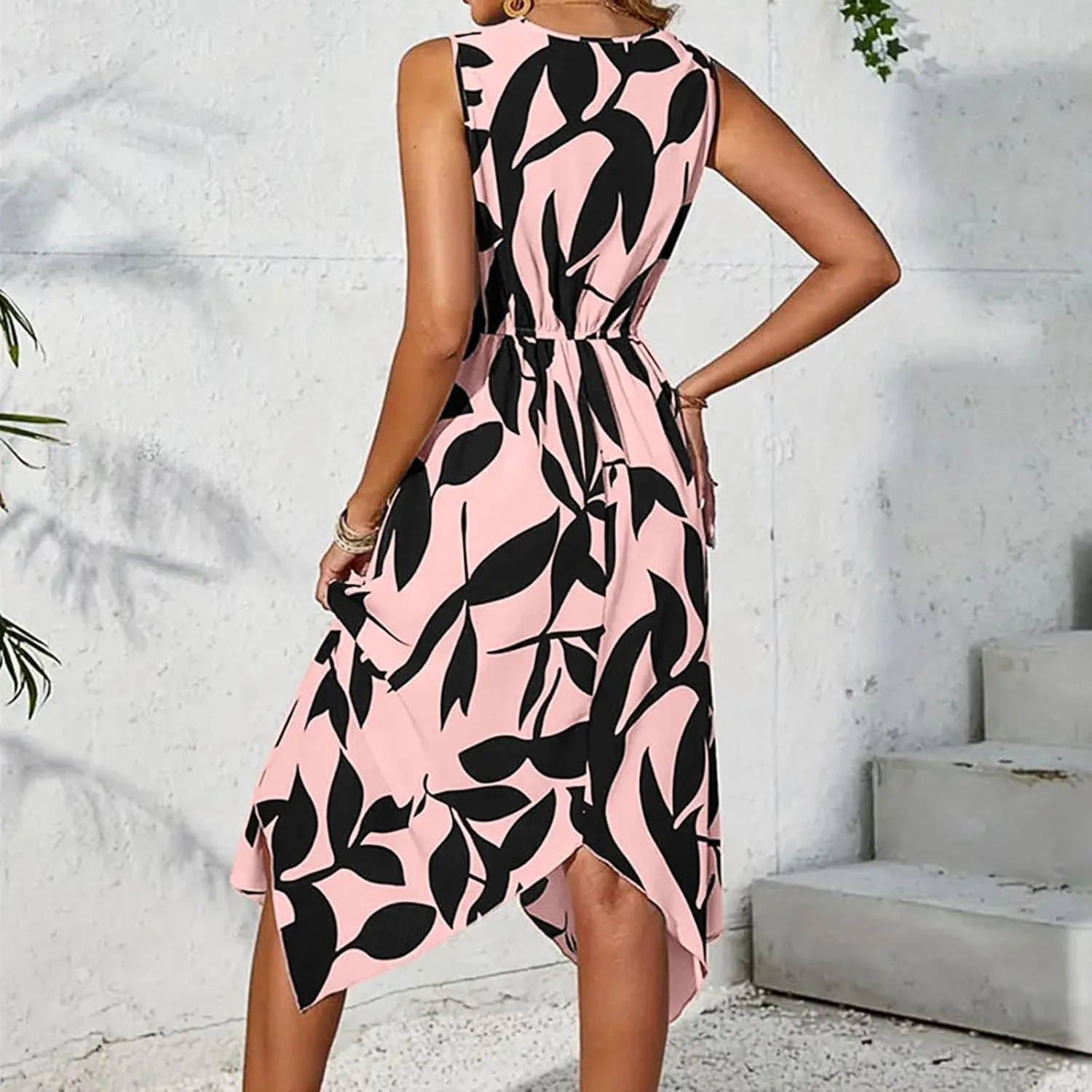 Summer Dresses for Women 2025 Floral Handkerchief Hem Midi Dresses Casual Flowy V Neck Tshirt Dress A Line Tank Dress