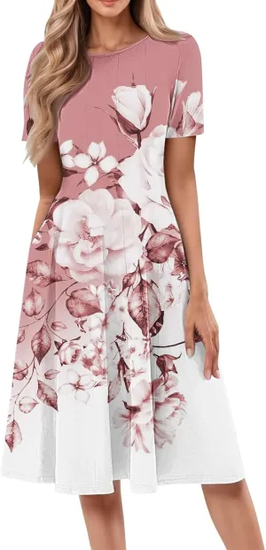 Summer Dresses for Women 2025 Trendy Casual Loose Summer Short Sleeve Beach Dress with Pockets Floral Short Sleeve