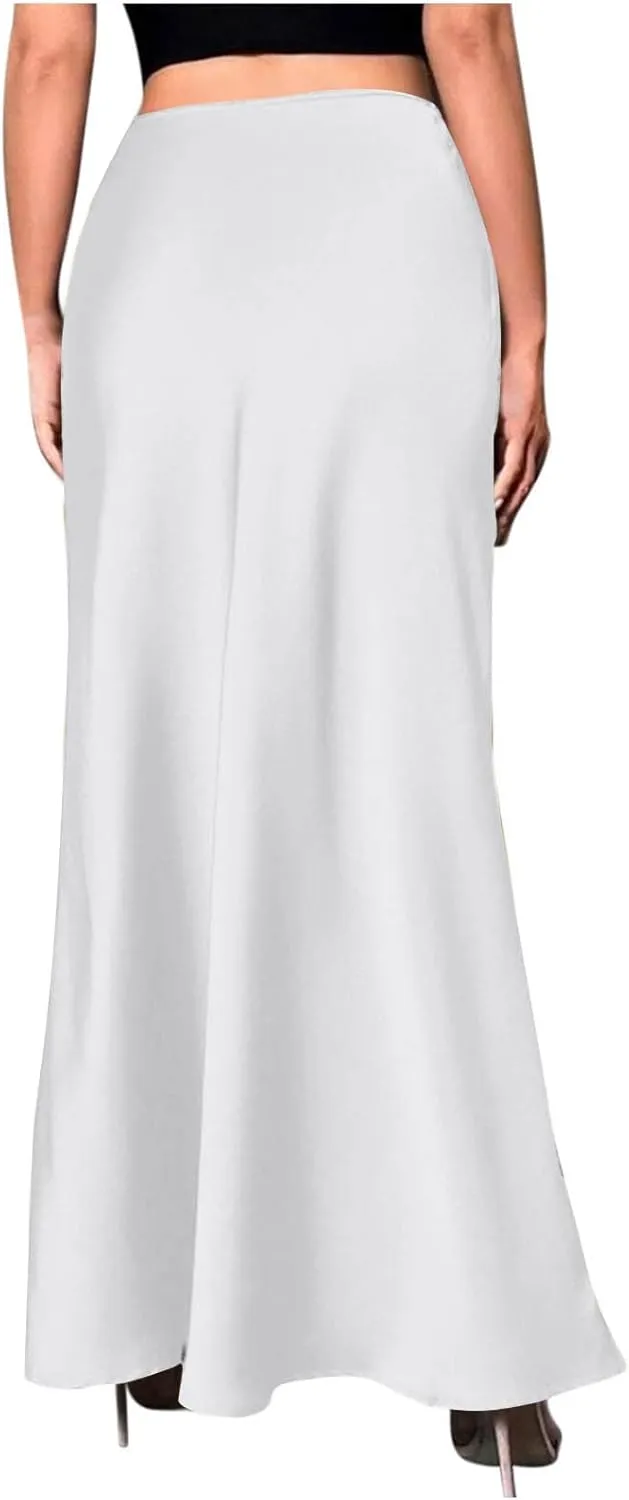 Summer Silk Satin Skirt for Women Fashion Solid Sexy High Waist Skirts Casual Stylish Cocktail Party Wedding Skirt