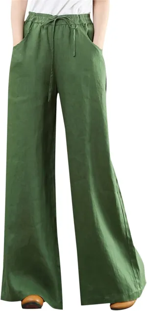 Summer Women's Casual Cotton Linen Baggy Pants with Elastic Waist Fashion Plus Size Relax Fit Lantern Trousers