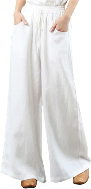 Summer Women's Casual Cotton Linen Baggy Pants with Elastic Waist Fashion Plus Size Relax Fit Lantern Trousers