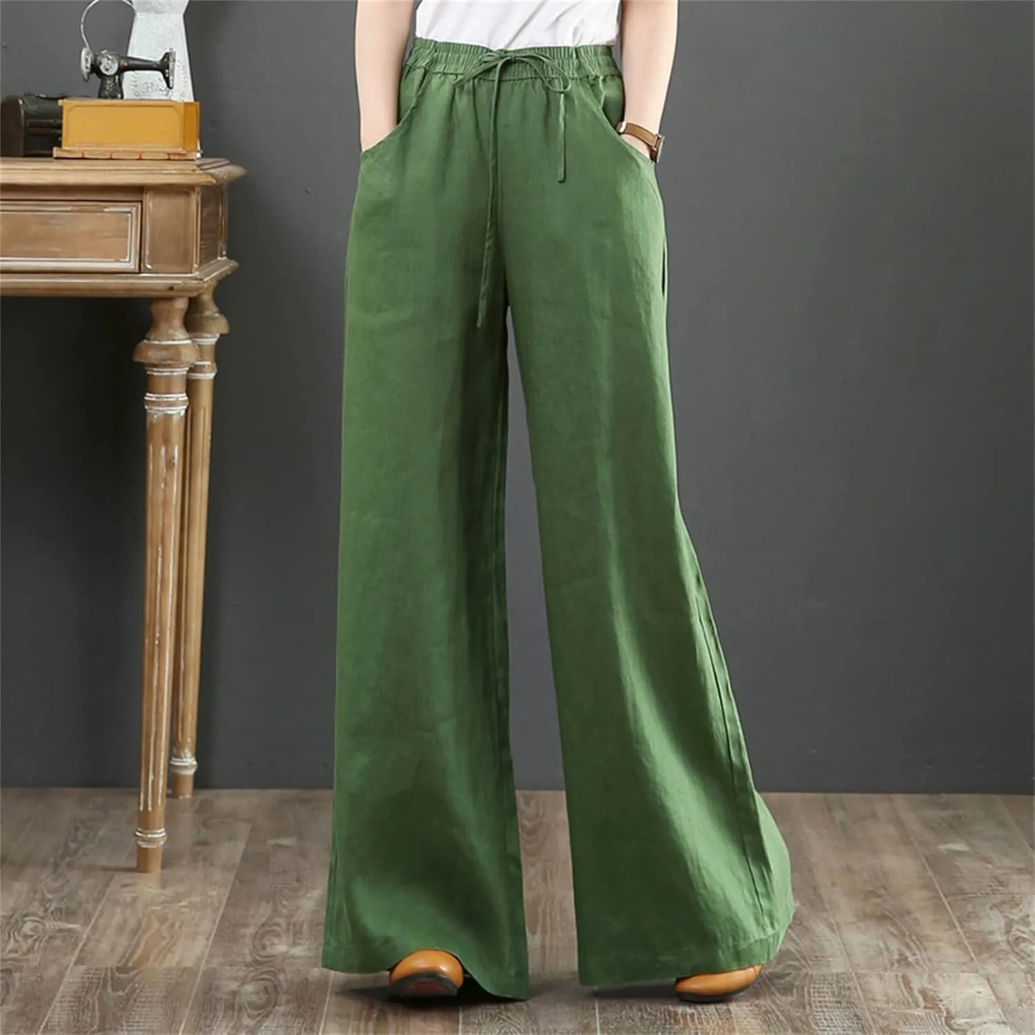 Summer Women's Casual Cotton Linen Baggy Pants with Elastic Waist Fashion Plus Size Relax Fit Lantern Trousers