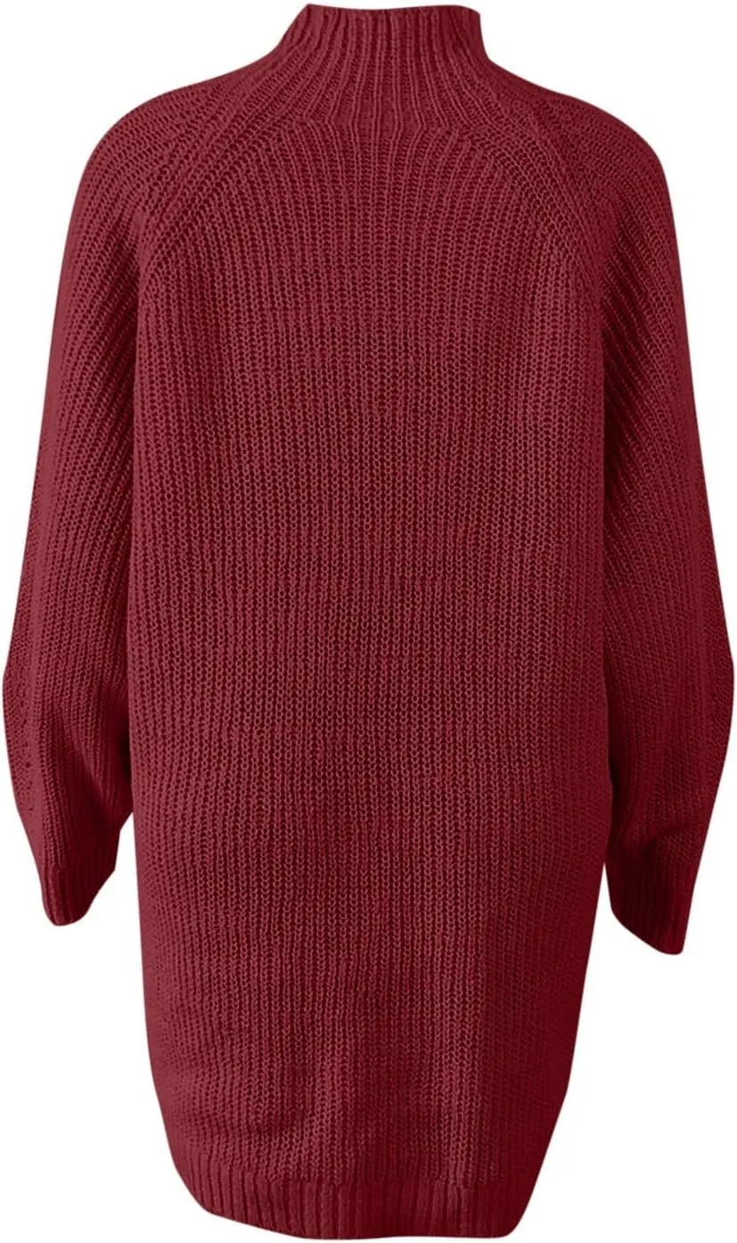 Sweater Dress for Women Turtleneck Oversized Lantern Sleeve Casual Loose Elasticity Chunky Cable Knit Pullover