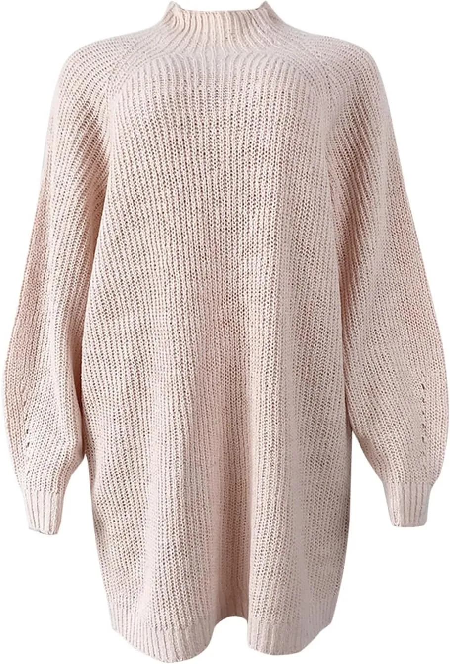 Sweater Dress for Women Turtleneck Oversized Lantern Sleeve Casual Loose Elasticity Chunky Cable Knit Pullover