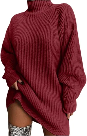 Sweater Dress for Women Turtleneck Oversized Lantern Sleeve Casual Loose Elasticity Chunky Cable Knit Pullover