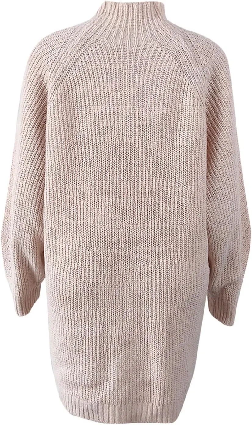 Sweater Dress for Women Turtleneck Oversized Lantern Sleeve Casual Loose Elasticity Chunky Cable Knit Pullover