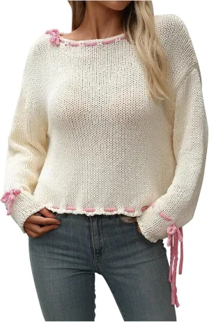 Sweater for Women Cable Knit Round Neck Solid Color Long Sleeve Casual Lightweight Soft Sweaters Tops