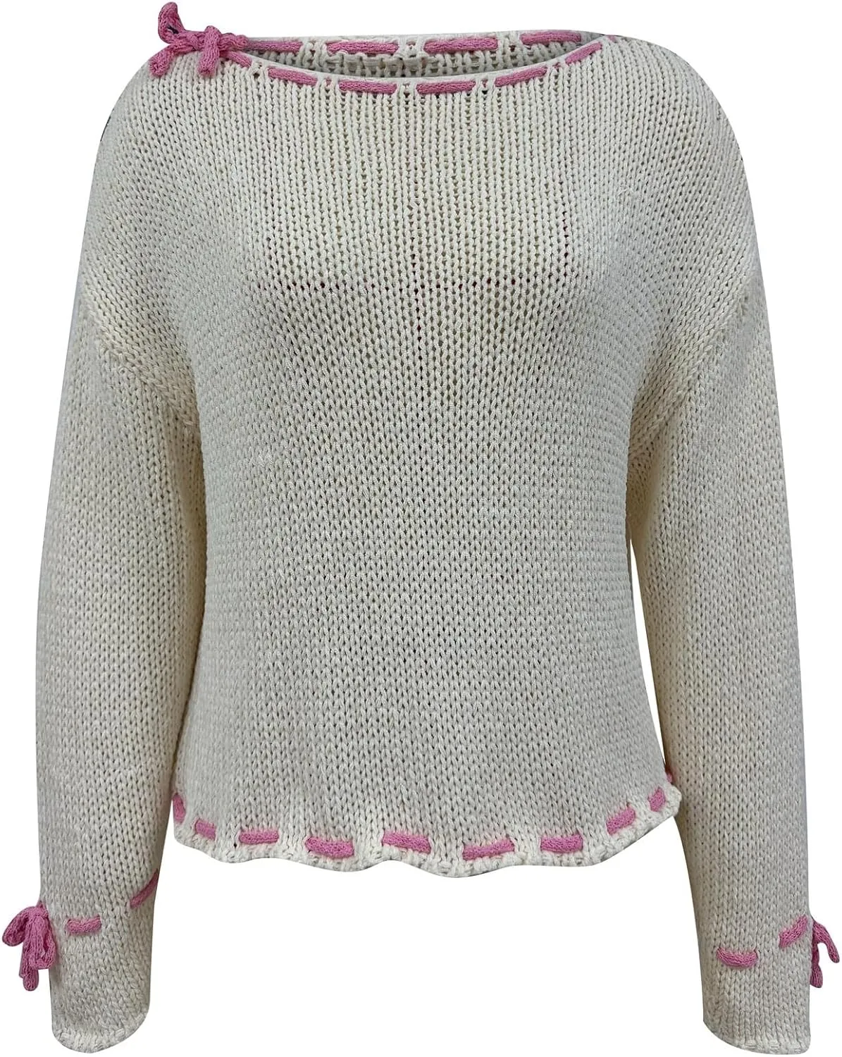 Sweater for Women Cable Knit Round Neck Solid Color Long Sleeve Casual Lightweight Soft Sweaters Tops