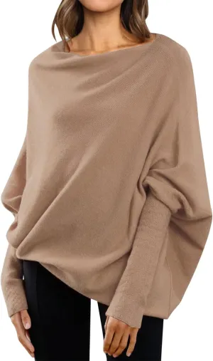 Sweaters for Women Cable Knit Solid Color Boat Neck Batwing Sleeve Loose Fit Casual Soft Pullover Tops